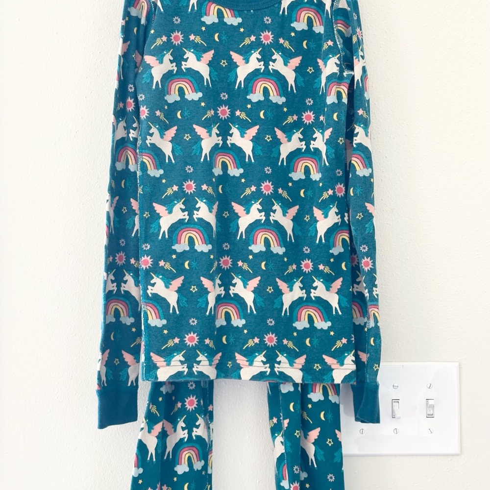 Hanna Andersson Blue Unicorn and Rainbow Pajama Set
